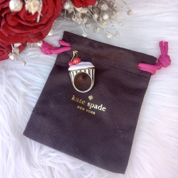 Rare Kate Spade Magnolia Bakery Pink Gold Red Cupcake Cherry Ring - Picture 2 of 16